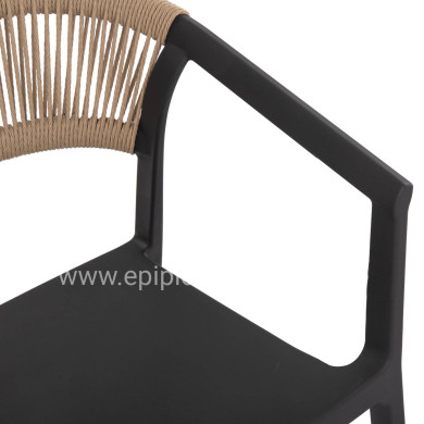 ARMCHAIR POLYPROPYLENE BOGI HM6240.02 BLACK WITH BEIGE PP ROPE 54x53x75Hcm.