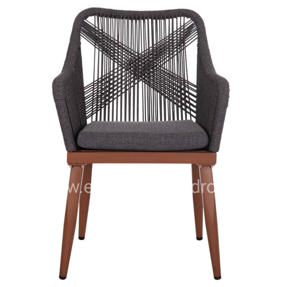 ALUMINUM ARMCHAIR MYRTIA HM5549.11 GREY ROPE - WALNUT COLORED LEGS 60x64x88Hcm