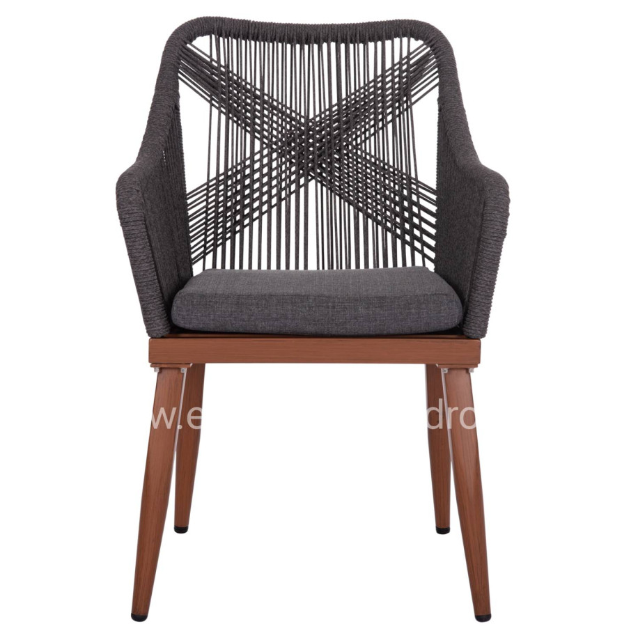 ALUMINUM ARMCHAIR MYRTIA HM5549.11 GREY ROPE - WALNUT COLORED LEGS 60x64x88Hcm