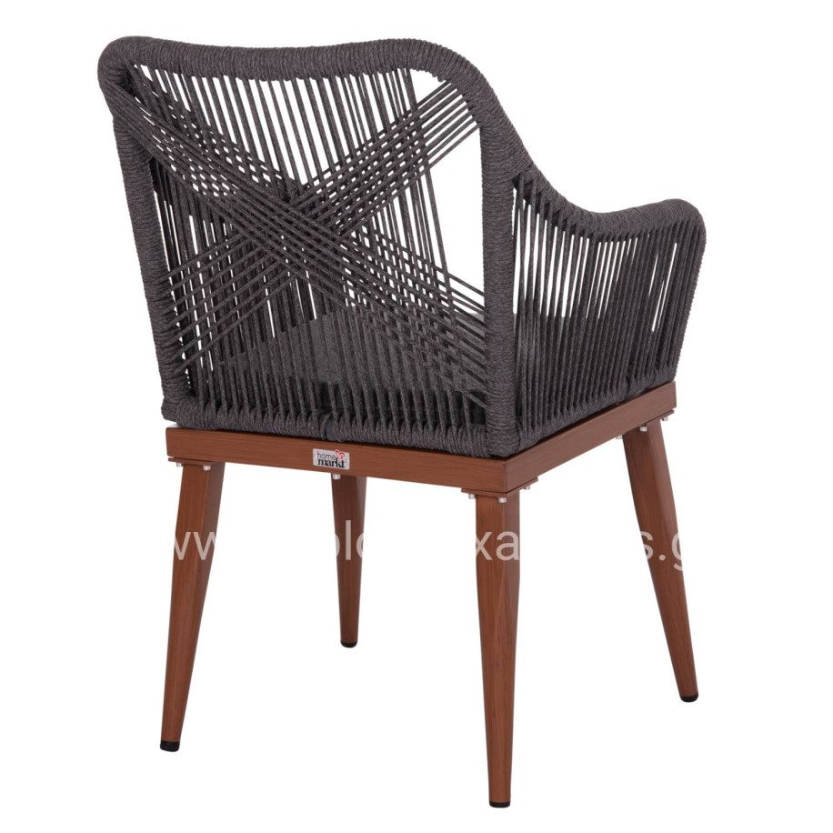 ALUMINUM ARMCHAIR MYRTIA HM5549.11 GREY ROPE - WALNUT COLORED LEGS 60x64x88Hcm