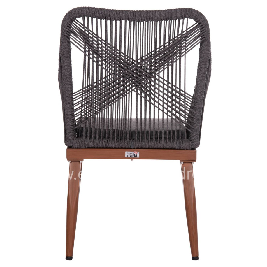 ALUMINUM ARMCHAIR MYRTIA HM5549.11 GREY ROPE - WALNUT COLORED LEGS 60x64x88Hcm