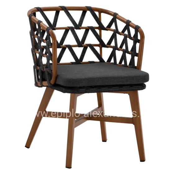 ALUMINUM ARMCHAIR RICKO HM5782.11 WITH WIDE GREY STRAPS  58x59x78 cm.