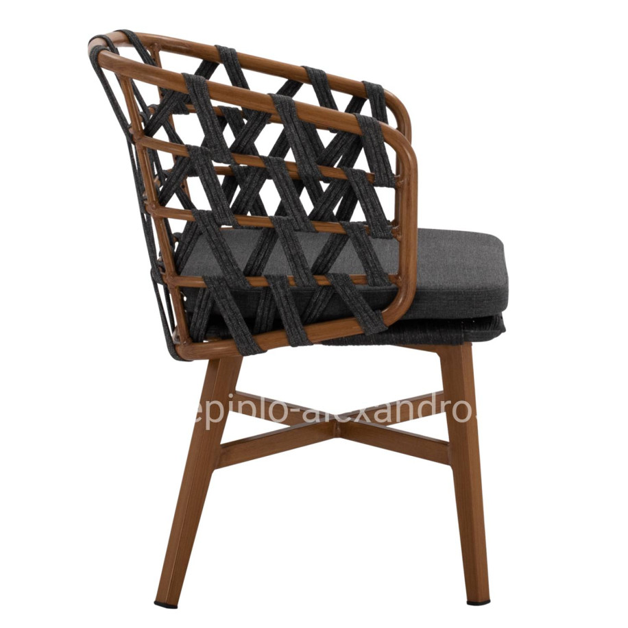 ALUMINUM ARMCHAIR RICKO HM5782.11 WITH WIDE GREY STRAPS  58x59x78 cm.