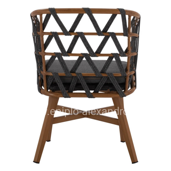 ALUMINUM ARMCHAIR RICKO HM5782.11 WITH WIDE GREY STRAPS  58x59x78 cm.