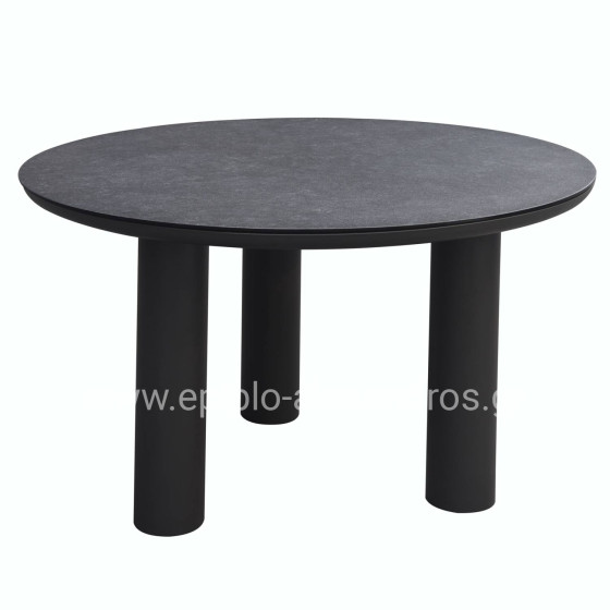 ALUMINUM ROUND TABLE DOSUN HM6201.01 DARK GREY FRAME-3D PRINTED GLASS TOP WITH CERAMIC LOOK Φ120cm.