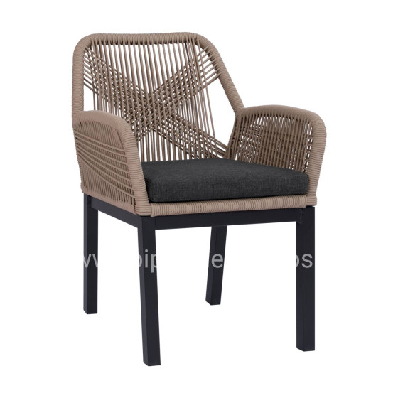ALUMINUM ARMCHAIR HOWARD ΗΜ5543.12 ANTHRACITE COLOR-BEIGE P.E.ROPE & DARK GREY CUSHION 56x62x83.5Hcm.
