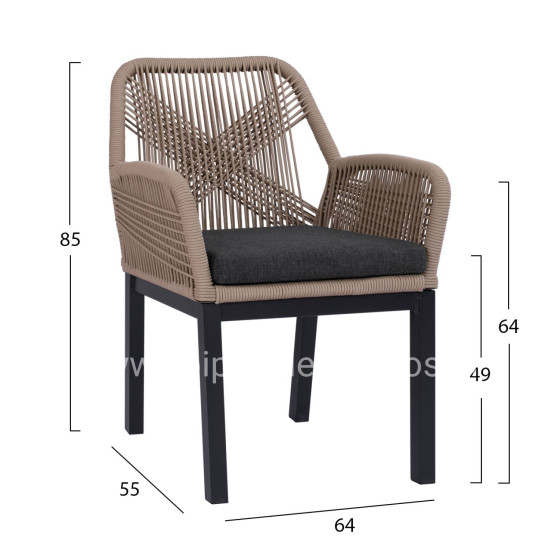 ALUMINUM ARMCHAIR HOWARD ΗΜ5543.12 ANTHRACITE COLOR-BEIGE P.E.ROPE & DARK GREY CUSHION 56x62x83.5Hcm.