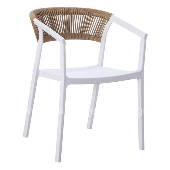 ARMCHAIR POLYPROPYLENE BOGI HM6240.01 WHITE WITH BEIGE PP ROPE 55x53.5x74Hcm.