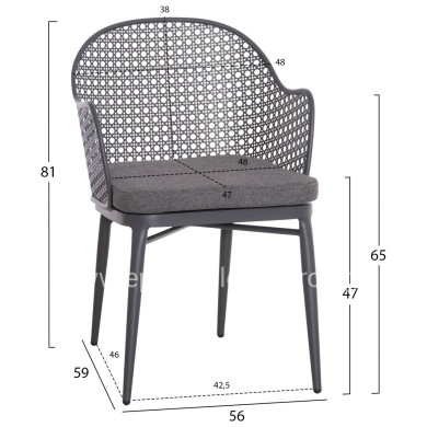 ALUMINUM ARMCHAIR OREGO HM6268.01 FRAME AND CUSHION IN DARK GREY 56x59x81Hcm.