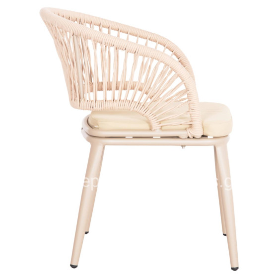 ALUMINUM ARMCHAIR MAGNET HM6287.04 GREY FRAME-P.E.ROPE IN CAPPUCCINO 59x61x81.5Hcm.