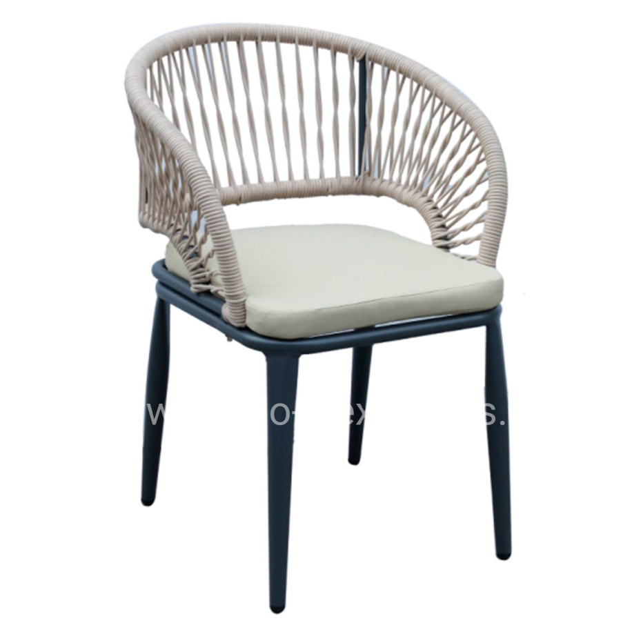 ALUMINUM ARMCHAIR MAGNET HM6287.01 DRAK GREY FRAME-P.E.ROPE IN CREAM WHITE 59x61x81.5Hcm.
