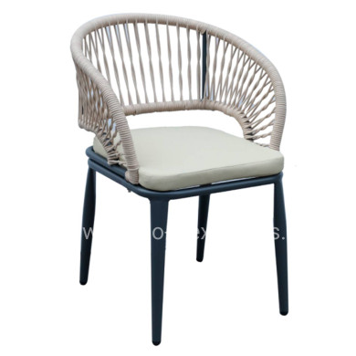 ALUMINUM ARMCHAIR MAGNET HM6287.01 DRAK GREY FRAME-P.E.ROPE IN CREAM WHITE 59x61x81.5Hcm.