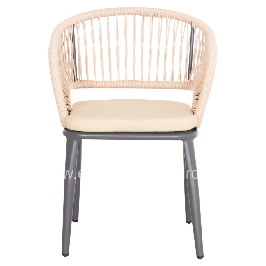 ALUMINUM ARMCHAIR MAGNET HM6287.01 DRAK GREY FRAME-P.E.ROPE IN CREAM WHITE 59x61x81.5Hcm.