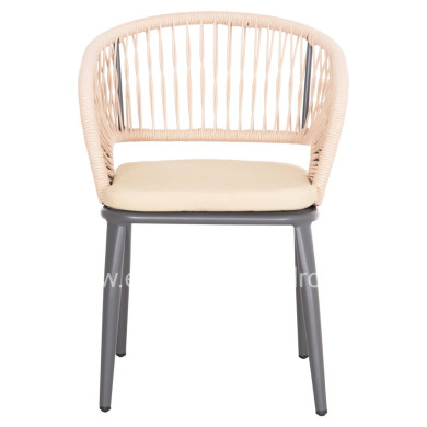 ALUMINUM ARMCHAIR MAGNET HM6287.01 DRAK GREY FRAME-P.E.ROPE IN CREAM WHITE 59x61x81.5Hcm.