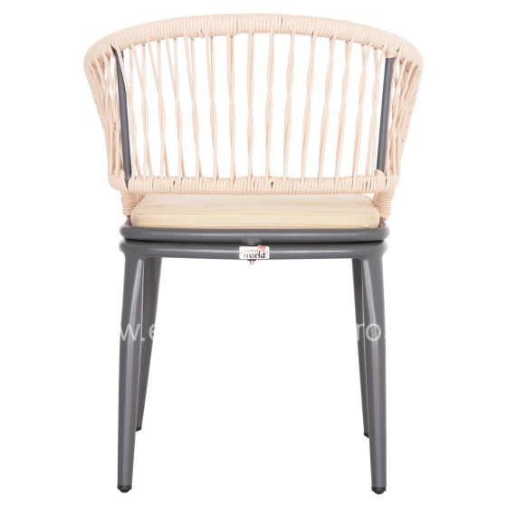 ALUMINUM ARMCHAIR MAGNET HM6287.01 DRAK GREY FRAME-P.E.ROPE IN CREAM WHITE 59x61x81.5Hcm.