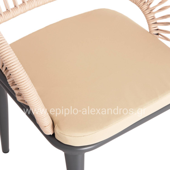 ALUMINUM ARMCHAIR MAGNET HM6287.01 DRAK GREY FRAME-P.E.ROPE IN CREAM WHITE 59x61x81.5Hcm.