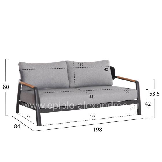 OUTDOOR LOUNGE SET 4PCS ELARA HM6195.01 DARK GREY ALUMINUM-GREY OLEFIN-TEAK WOOD