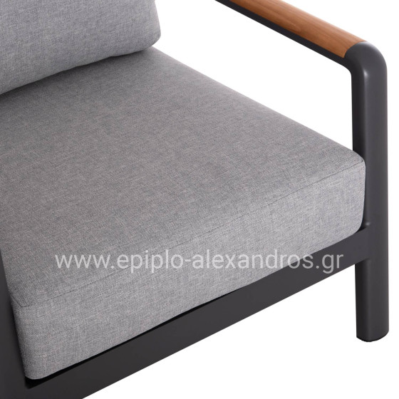 OUTDOOR LOUNGE SET 4PCS ELARA HM6195.01 DARK GREY ALUMINUM-GREY OLEFIN-TEAK WOOD