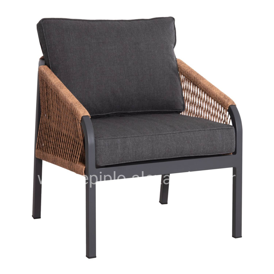 ALUMINUM ARMCHAIR MAYBEL HM6283.01 ANTHRACITE WITH BROWN P.E.RATTAN 67x74x72-87Hcm.