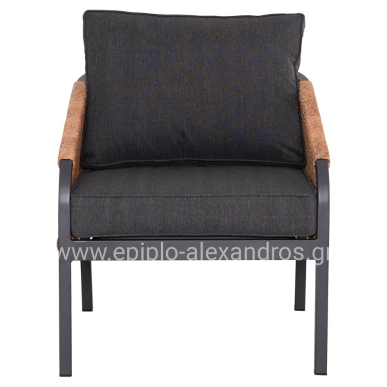 ALUMINUM ARMCHAIR MAYBEL HM6283.01 ANTHRACITE WITH BROWN P.E.RATTAN 67x74x72-87Hcm.