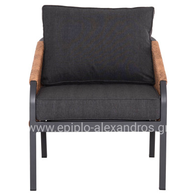 ALUMINUM ARMCHAIR MAYBEL HM6283.01 ANTHRACITE WITH BROWN P.E.RATTAN 67x74x72-87Hcm.
