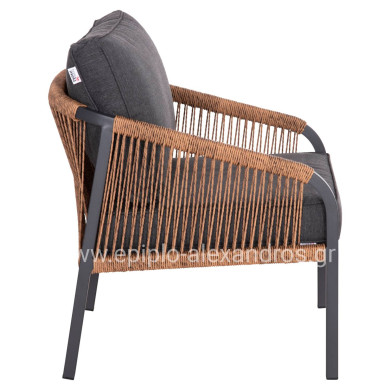 ALUMINUM ARMCHAIR MAYBEL HM6283.01 ANTHRACITE WITH BROWN P.E.RATTAN 67x74x72-87Hcm.