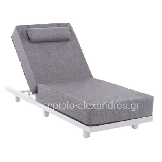 PROFESSIONAL SUNLOUNGER JESSIE HM10714.01 WHITE ALUMINUM-GREY CUSHION 200x71x79Hcm.