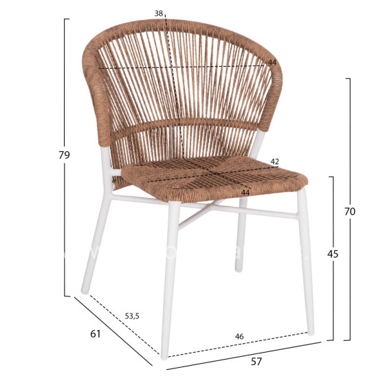 ALUMINUM CHAIR LYNN HM6267.02 WHITE FRAME-P.E. RATTAN IN NATURAL COLOR 57x61x79Hcm.