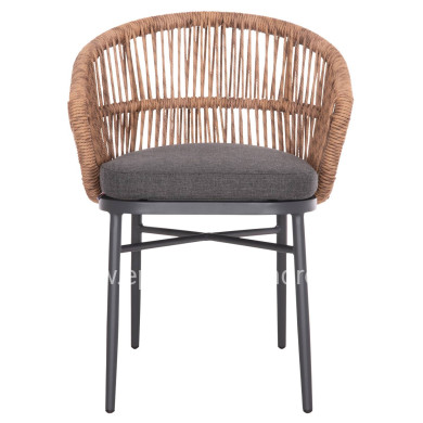 ALUMINUM DINING CHAIR ORIN HM6265.01 DARK GREY FRAME-P.E. RATTAN IN NATURAL 58x61x75Hcm.