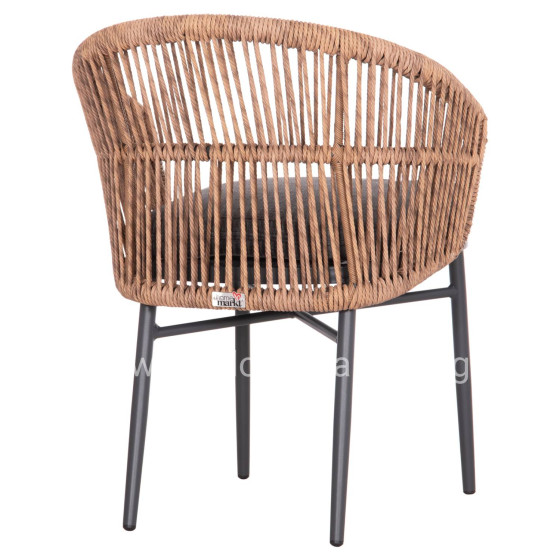 ALUMINUM DINING CHAIR ORIN HM6265.01 DARK GREY FRAME-P.E. RATTAN IN NATURAL 58x61x75Hcm.