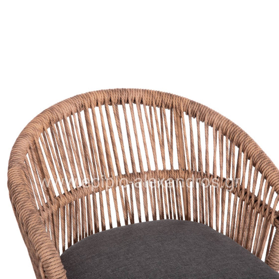 ALUMINUM DINING CHAIR ORIN HM6265.01 DARK GREY FRAME-P.E. RATTAN IN NATURAL 58x61x75Hcm.