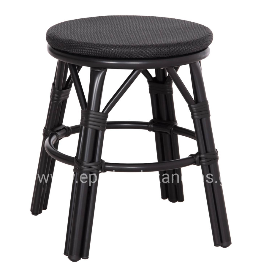 ALUMINUM ROUND STOOL CHINO HM6285.02 BAMBOO LOOK & TEXTILENE IN BLACK Φ36x46Hcm.