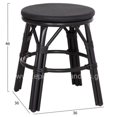 ALUMINUM ROUND STOOL CHINO HM6285.02 BAMBOO LOOK & TEXTILENE IN BLACK Φ36x46Hcm.