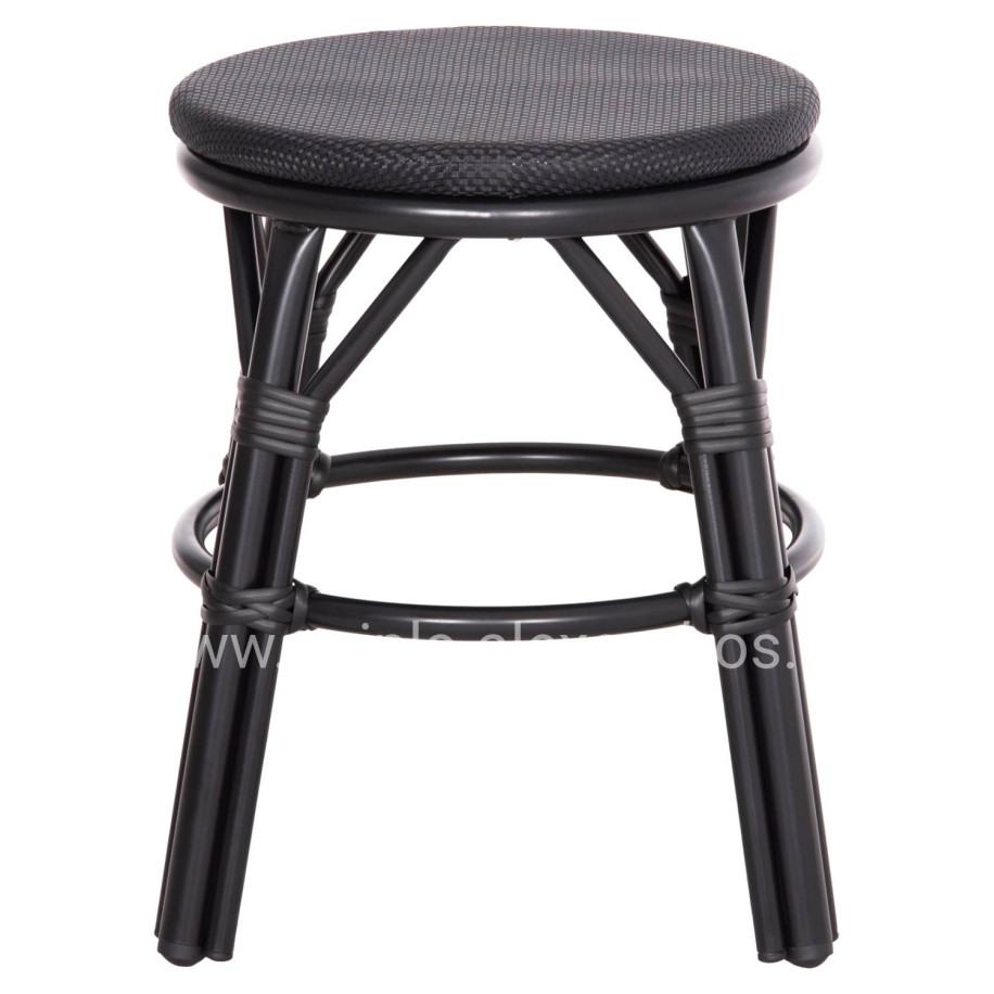 ALUMINUM ROUND STOOL CHINO HM6285.02 BAMBOO LOOK & TEXTILENE IN BLACK Φ36x46Hcm.