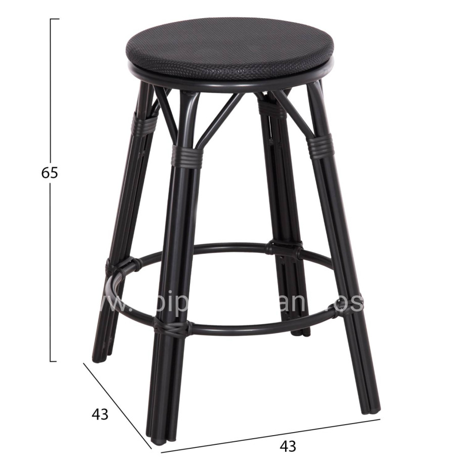 ALUMINUM MEDIUM HEIGHT BAR STOOL CHINO HM6286.02 BAMBOO LOOK & TEXTILENE IN BLACK 43x43x65Hcm.