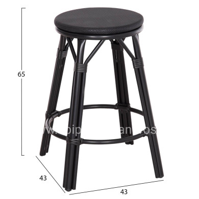ALUMINUM MEDIUM HEIGHT BAR STOOL CHINO HM6286.02 BAMBOO LOOK & TEXTILENE IN BLACK 43x43x65Hcm.