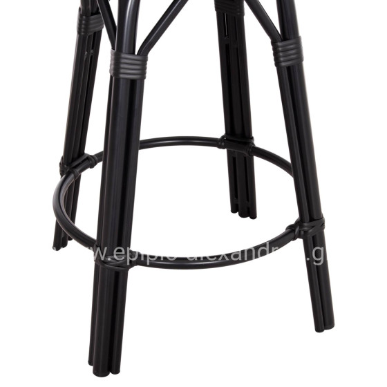 ALUMINUM MEDIUM HEIGHT BAR STOOL CHINO HM6286.02 BAMBOO LOOK & TEXTILENE IN BLACK 43x43x65Hcm.