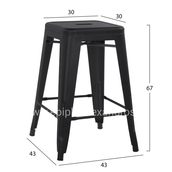 BAR STOOL MEDIUM HEIGHT MELITA-PRO HM8573.42 METAL IN MATTE BLACK 43x43x67Hcm.