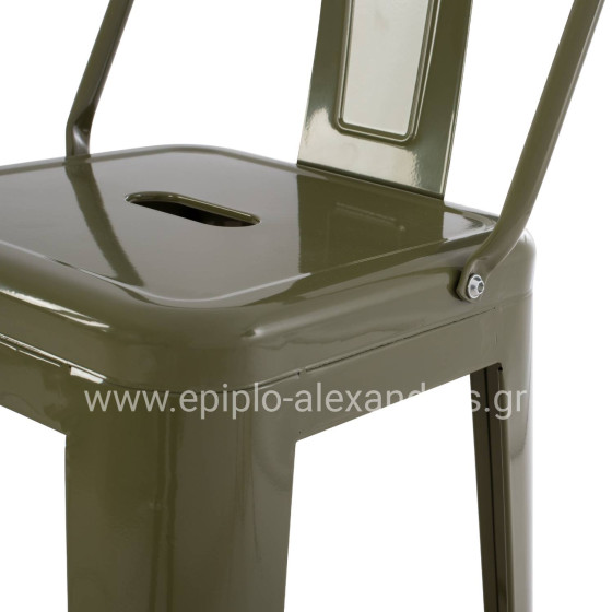 BAR STOOL WITH BACKREST MELITA-PRO HM8643.43 METAL IN DARK OLIVE GREEN 42x42x100Hcm.