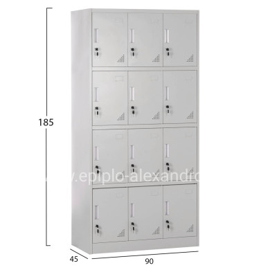 LOCKER METALLIC WITH 12 CABINETS WITH KEY LOCKS BEXLEY HM5637.11 LIGHT GREY 90x45x185Hcm.
