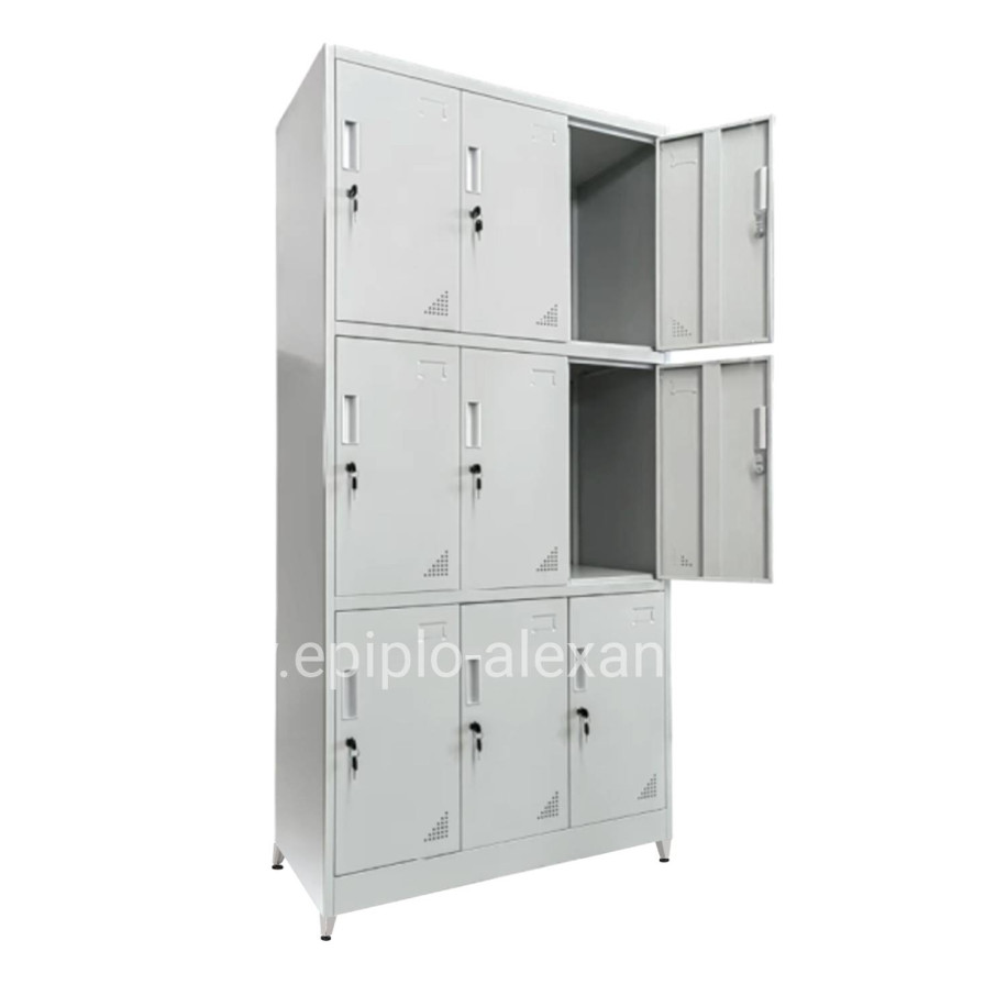 LOCKER METALLIC WITH LEGS MALMOE HM21105 9 CABINETS WITH KEY LOCKS IN LIGHT GREY 90x45x195Hcm.