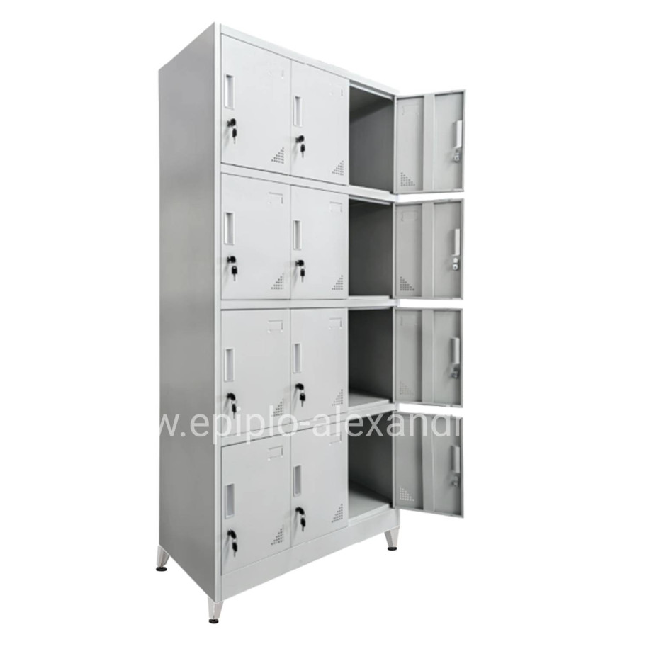 LOCKER METALLIC BEXLEY HM21105.01 WITH LEGS - 12 CABINETS WITH KEY LOCKS IN LIGHT GREY 90x40x195Hcm.