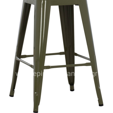 BAR STOOL MEDIUM HEIGHT MELITA-PRO HM8573.43 METAL IN DARK OLIVE GREEN 43x43x67Hcm.