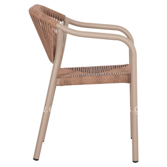 DINING ARMCHAIR ALUMINUM LUCCI HM6266.02 MOCHA FRAME & P.E. RATTAN IN NATURAL 58x56x79Hcm.