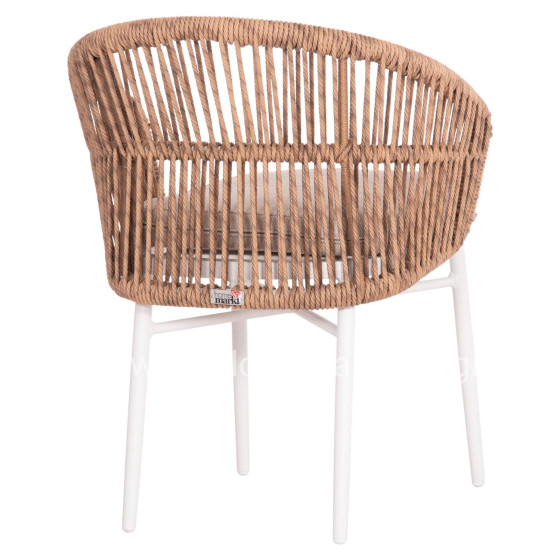 ALUMINUM ARMCHAIR ORIN HM6265.02 WHITE-P.E. RATTAN NATURAL-BEIGE CUSHION 58x61x75Hcm.