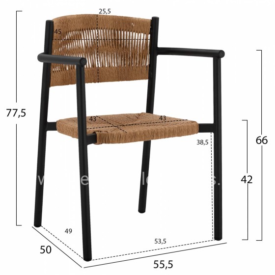 DINING SET 3PCS ALUMINUM TABLE 80X80 & COAL ARMCHAIRS HM11438