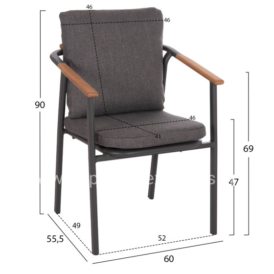 ALUMINUM DINING CHAIR SENTI HM6204.01 FRAME & OLEFIN FABRIC IN DARK GREY 60x55.5x90Hcm.
