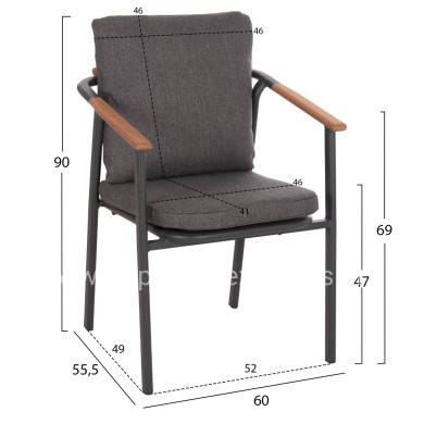 ALUMINUM DINING CHAIR SENTI HM6204.01 FRAME & OLEFIN FABRIC IN DARK GREY 60x55.5x90Hcm.