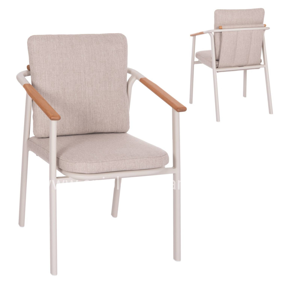 ALUMINUM DINING CHAIR SENTI HM6204.02 FRAME IN CREAM WHITE & OLEFIN FABRIC IN BEIGE 60x55.5x90Hcm.