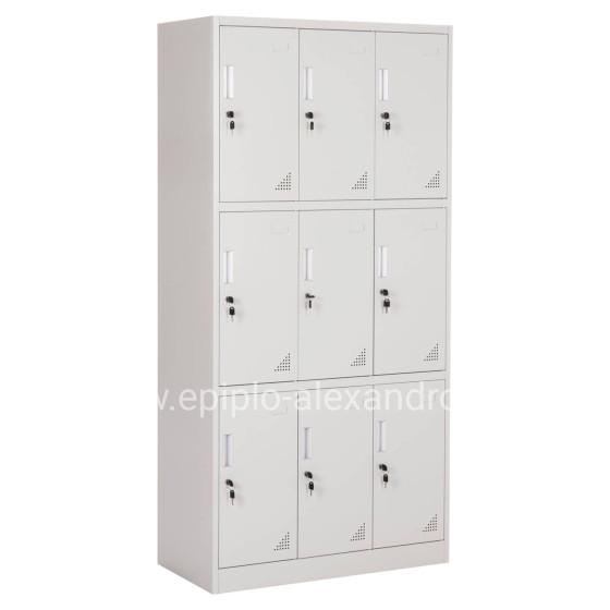 LOCKER METALLIC MALMOE HM5636.11 9 CABINETS WITH KEY LOCKS IN LIGHT GREY 90x45x185Hcm.